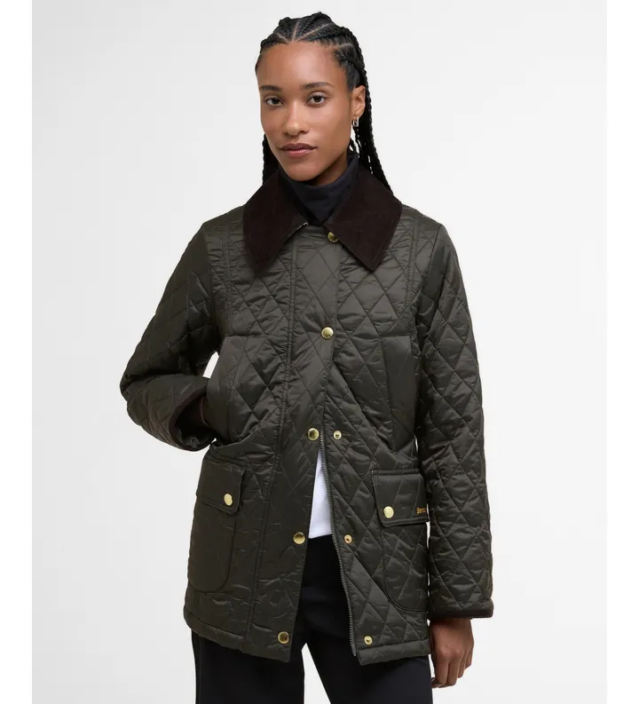 Barbour para mujer. LQU1849 Chaqueta Modern Beadnell Quilted verde (L), Casual, Poliamida