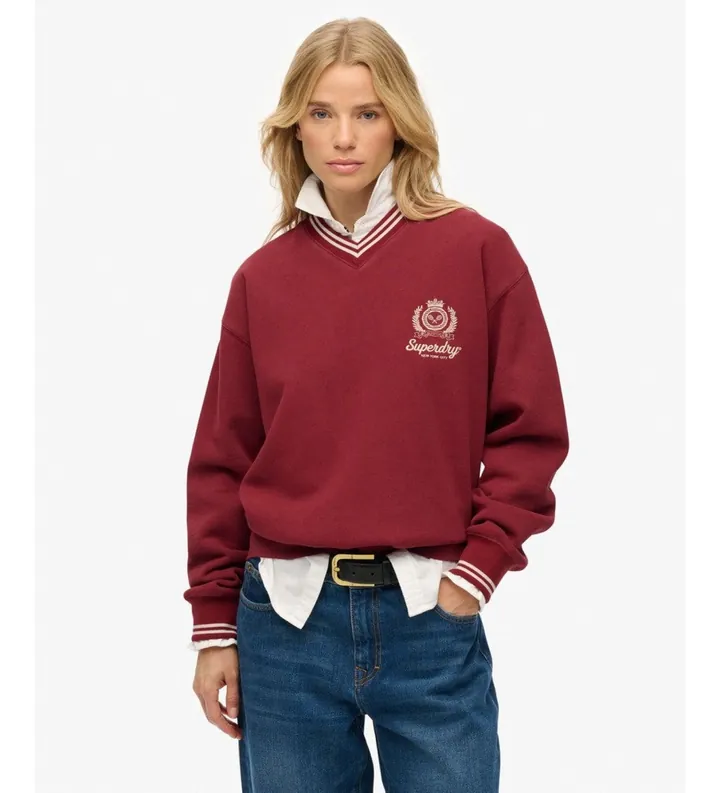 Superdry para mujer. W2012379A Sudadera Country Club Loose rojo (L), Casual, Algodón, Manga larga