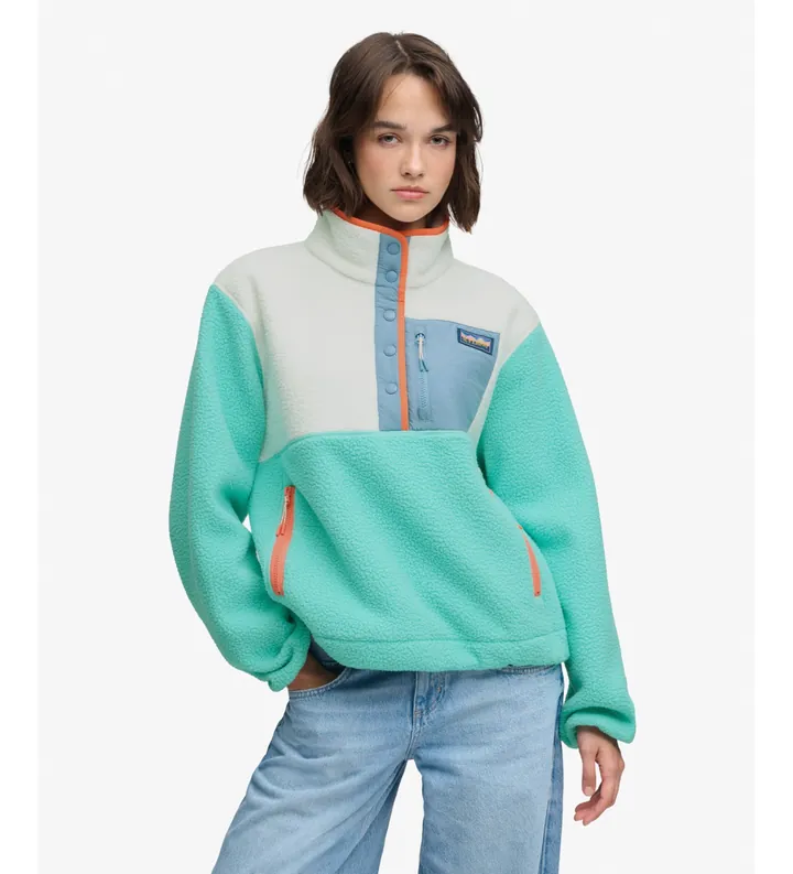 Superdry para mujer. W5012073A Forro polar Colour Block Pull Over turquesa (L), Casual, Poliéster Reciclado
