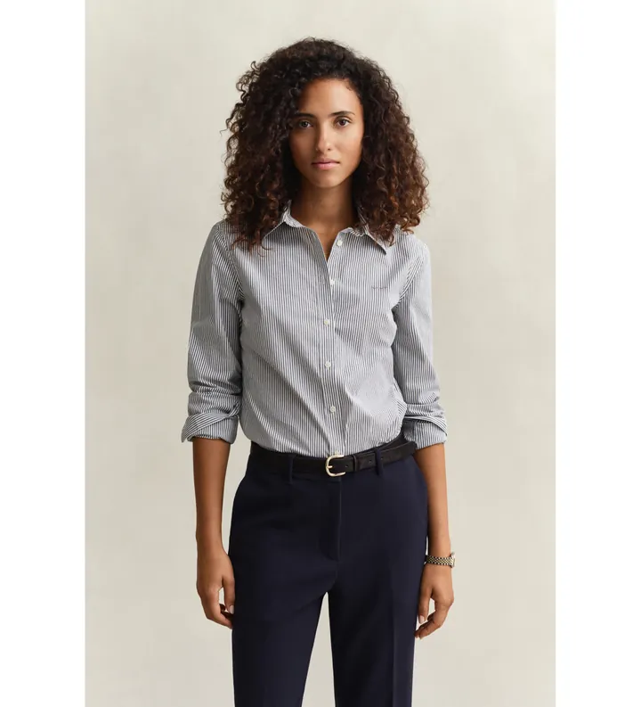 Gant para mujer. 4300487 Camisa Slim Fit popelina a rayas marino (38), Casual, Algodón, Clásico, Manga larga
