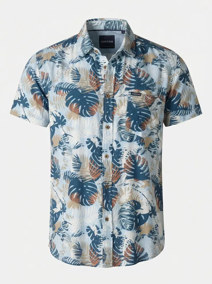 KOROSHI Camisa navy / azul claro / oliva / rojizo