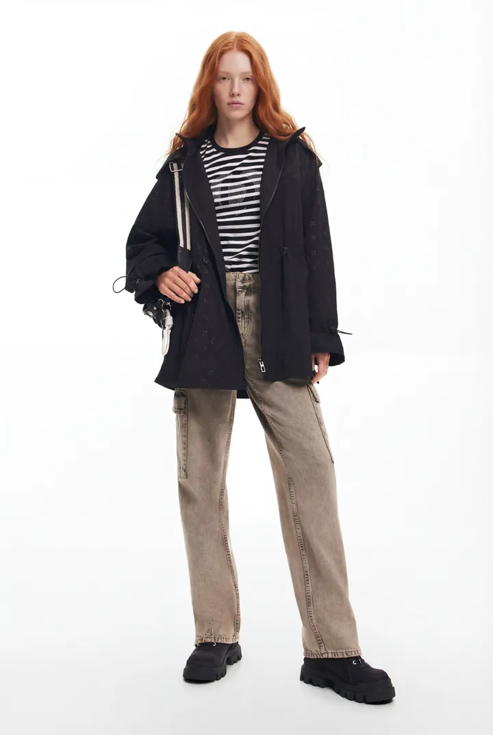 Desigual, Parka impermeable capucha, Poliamida, Negro, L