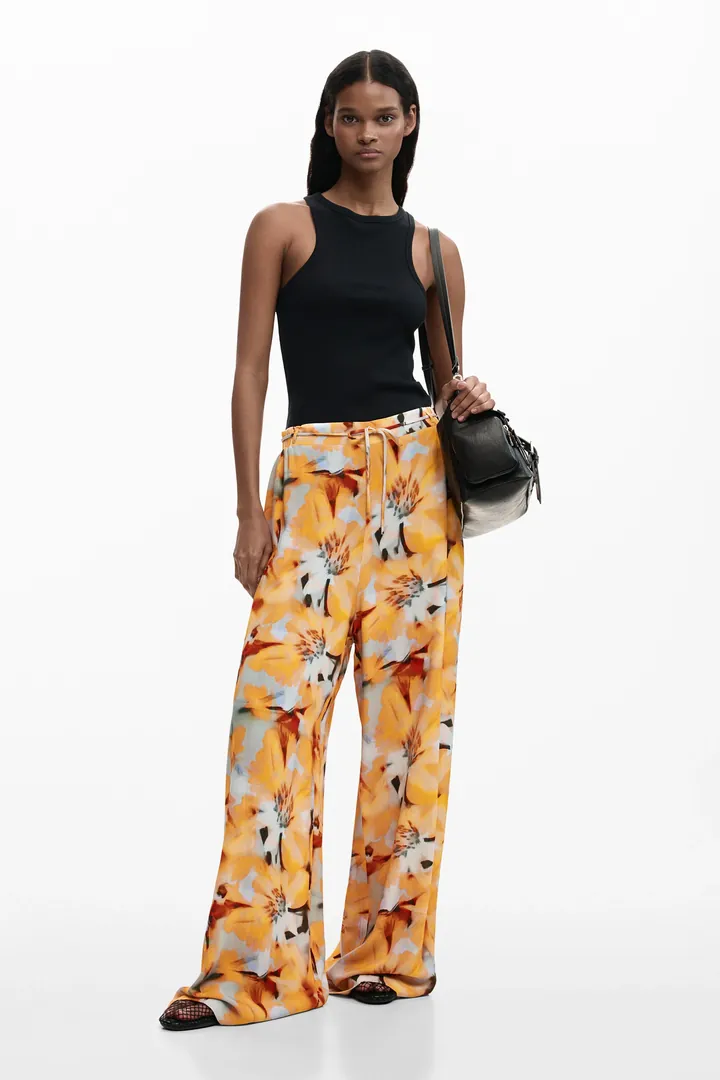 Desigual, Pantalón fluido floral, Mujer, Viscosa, Azul, L