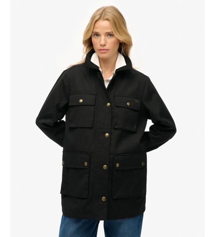 Superdry para mujer. W5011958A Chaqueta Wax negro (L), Casual, Algodón