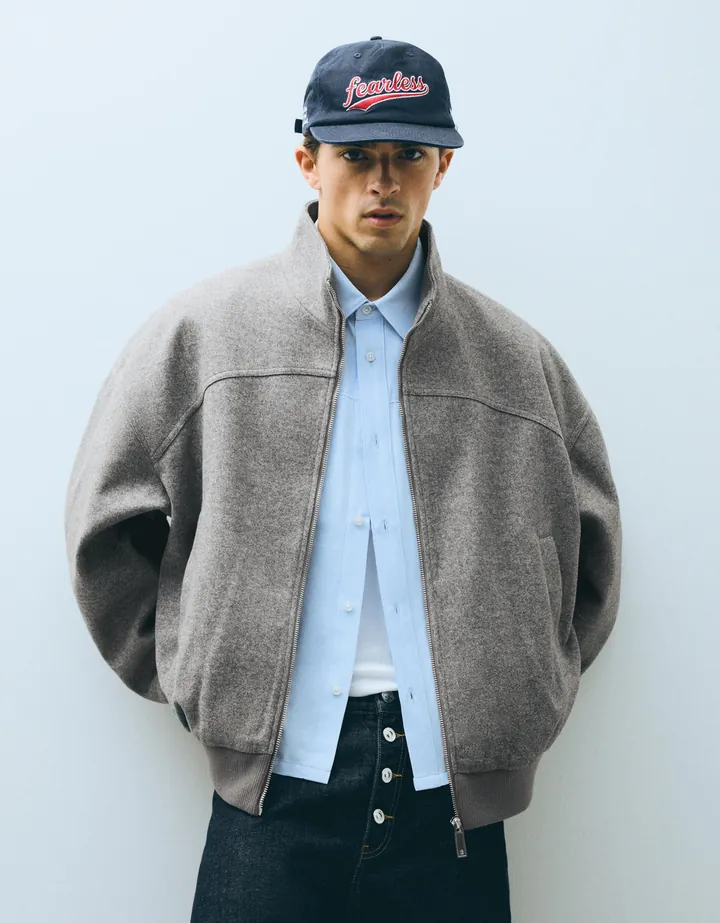 Bershka Cazadora Bomber Paño Hombre L Gris