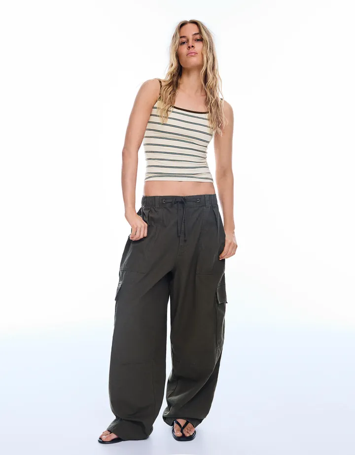 Bershka Top Tirantes Contraste Mujer L Crudo