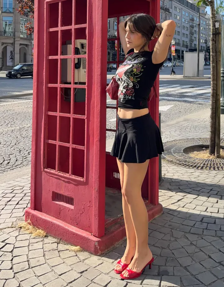 Bershka Falda Pantalón Mini Cintura Lazo Mujer L Negro