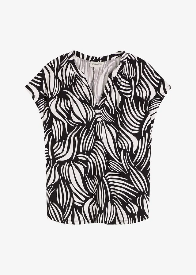 Camiseta de mezcla de viscosa suave con cuello henley