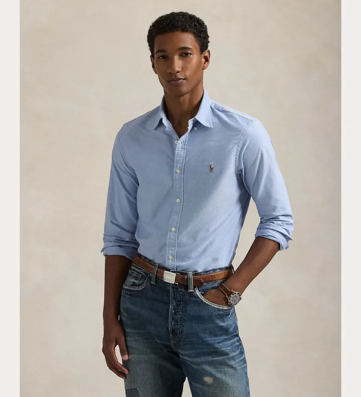 Polo Ralph Lauren para hombre. 710549084007 Camisa Oxford Slim Fit azul (L), Casual, Algodón, Manga larga