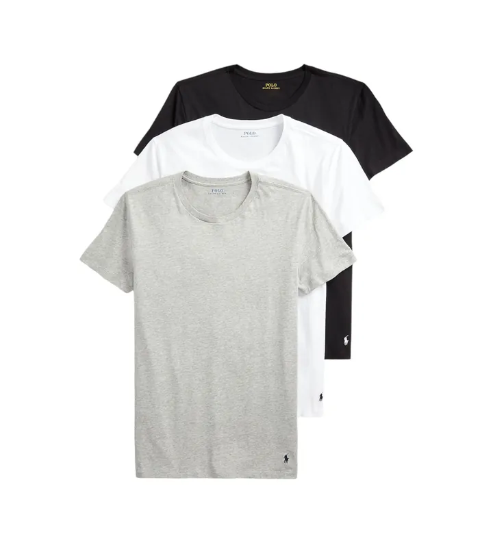 Polo Ralph Lauren para hombre. 714830304002 Pack 3 camisetas Crew blanco, gris, negro (L), Casual, Homewear, Algodón, Manga corta