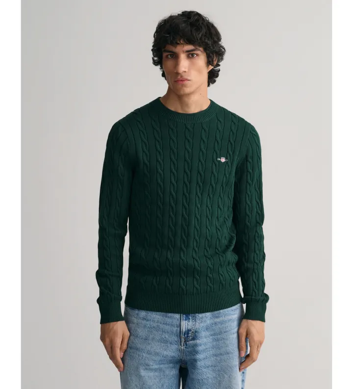Gant para hombre. 8050601 Jersey de cuello redondo verde (L), Casual, Algodón