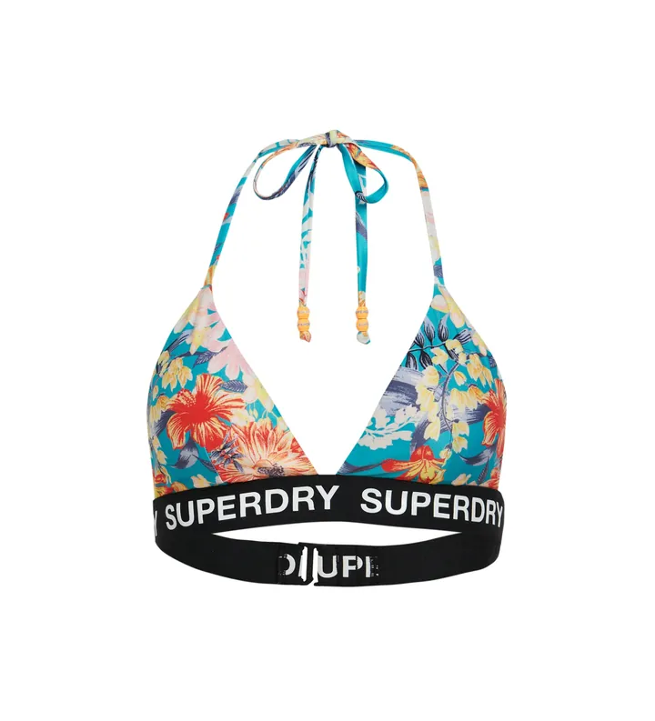 Superdry para mujer. W3010400A Top De Bikini Triangular Con Logo multicolor (L), Azul, Beachwear, Poliéster Reciclado, Sostenible