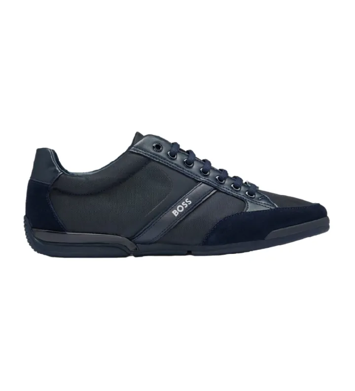 BOSS para hombre. 50498265 Zapatillas de piel Saturn marino (40), Plano, Cordones, Casual