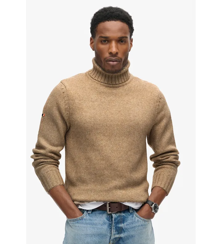 Superdry para hombre. M6110618A Jersey cepillado de cuello vuelto beige (L), Casual, Poliéster