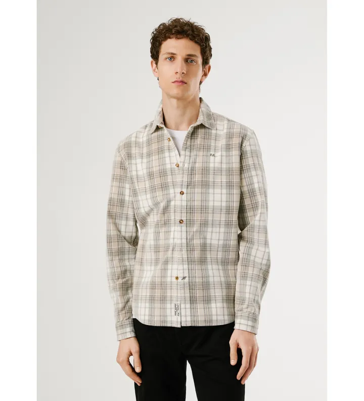 Pepe Jeans para hombre. PM3090831 Camisa Camden beige (L), Casual, Algodón, Manga larga