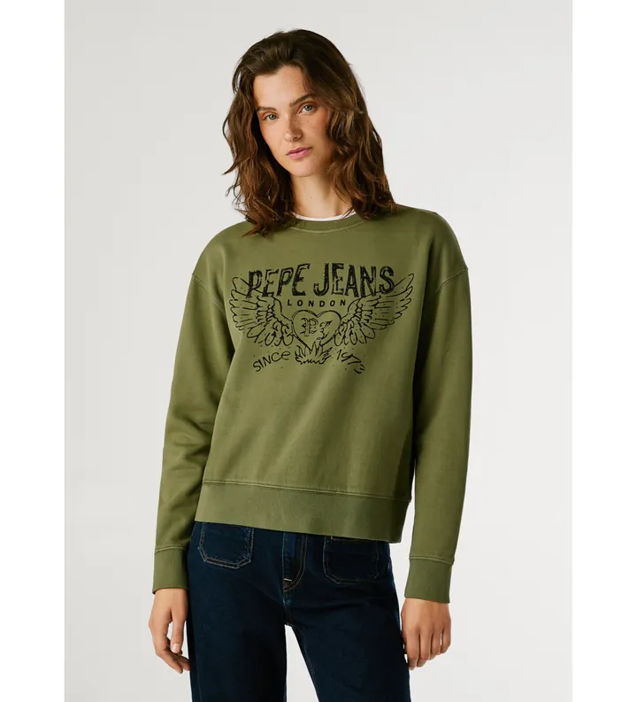 Pepe Jeans para mujer. PL5800022 Sudadera Beberly verde (L), Casual, Algodón, Manga larga