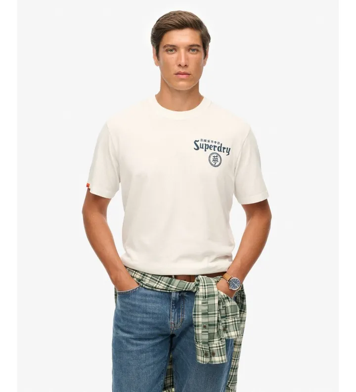 Superdry para hombre. M1012248A Camiseta Tokyo Narrative Loose blanco (L), Casual, Algodón, Manga corta