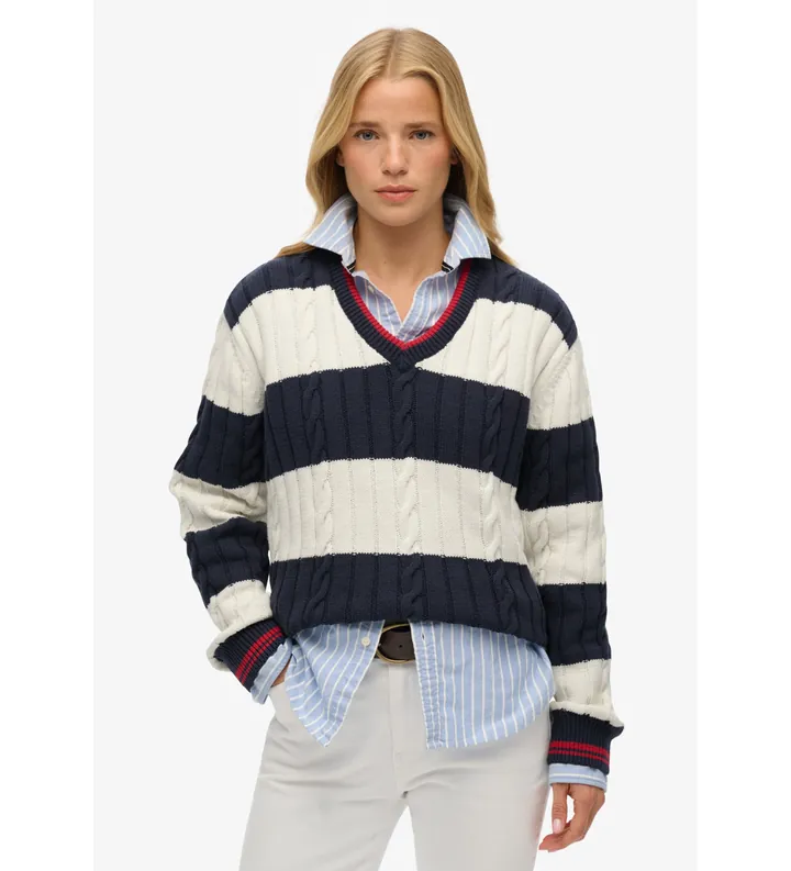 Superdry para mujer. W6110703A Jersey Stripe Oversized blanco (16), Casual, Algodón, Manga larga