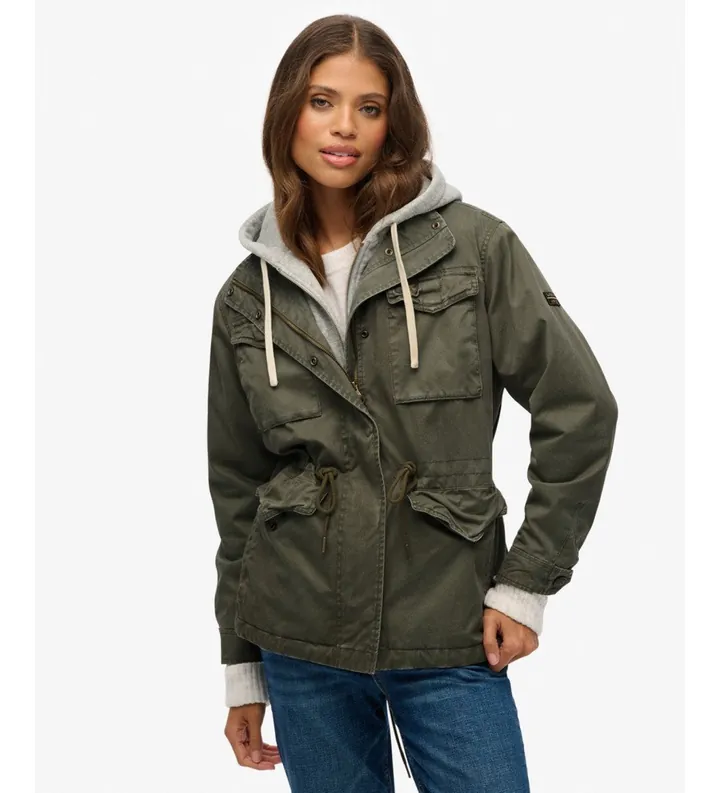Superdry para mujer. W5011935A Jersey Hood Borg Military verde (L), Casual, Algodón