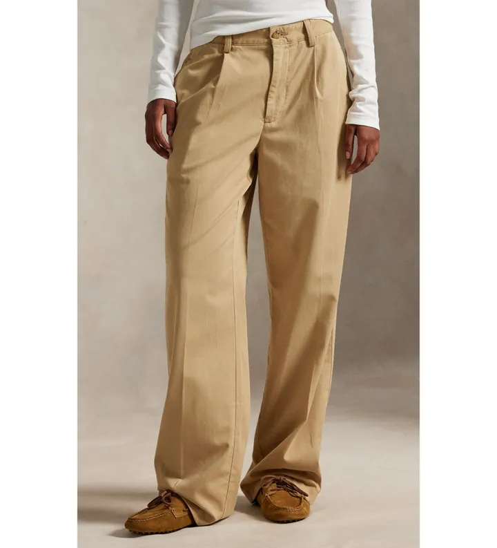 Polo Ralph Lauren para mujer. 211A96676001 Pantalón relajado khaki (34), Marrón, Beige, Casual, Algodón