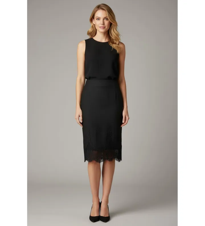 Twinset para mujer. 261TT2185 Falda de Lino Intarsia negro (40), Casual, Fiesta, Clásico