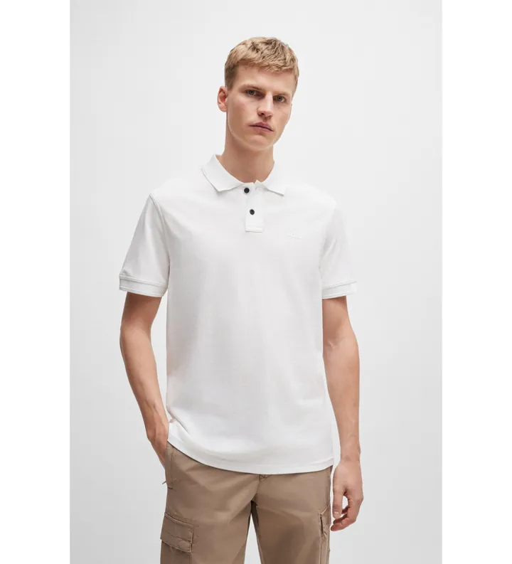 BOSS para hombre. 50507813 Polo Prime blanco (L), Casual, Algodón, Manga corta
