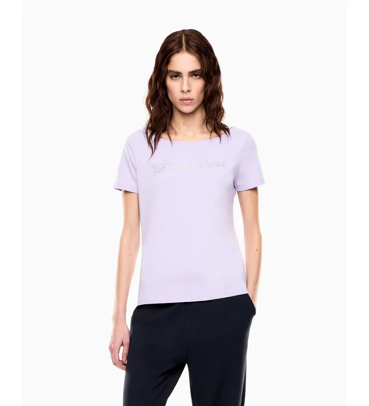 EA7 para mujer. 7W000978_AF10373 Camiseta Logo Series lila (L), Casual, Algodón, Manga corta