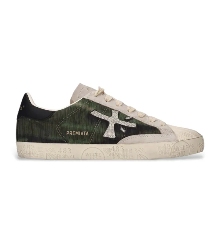 Premiata para mujer. STEVEND Zapatillas de piel Stevend verde (36), Plano, Cordones, Casual