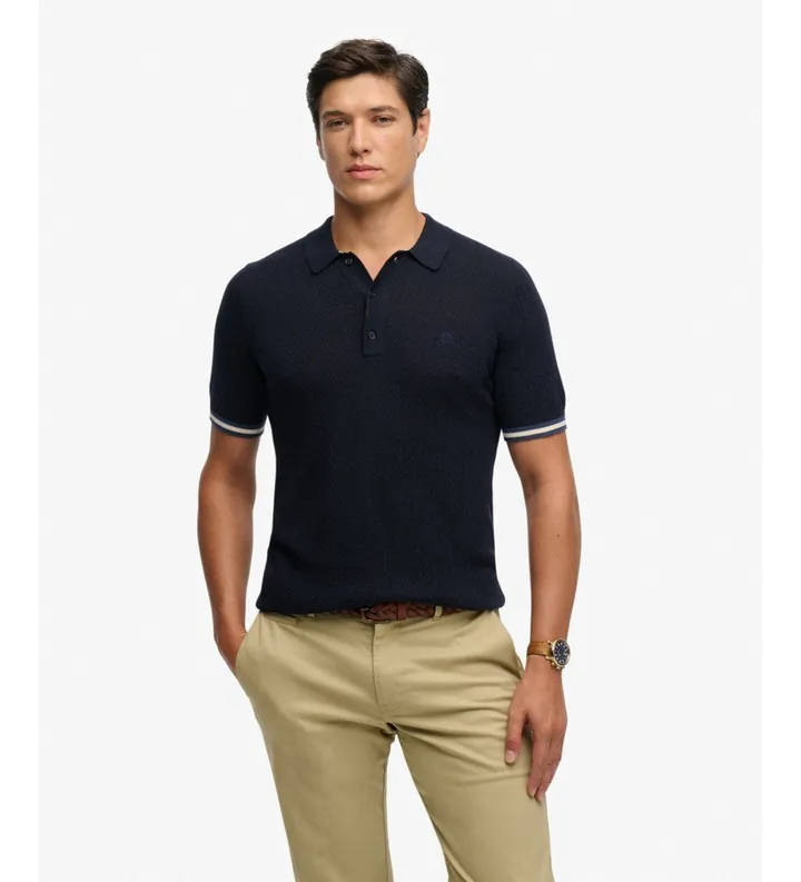 Superdry para hombre. M1110458A Polo Texture marino (L), Casual, Algodón, Manga corta
