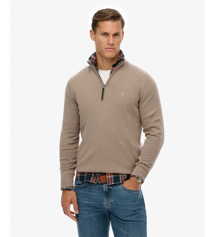 Superdry para hombre. M6110690A Jersey Essentials Half Zip marrón (3XL), Casual, Algodón