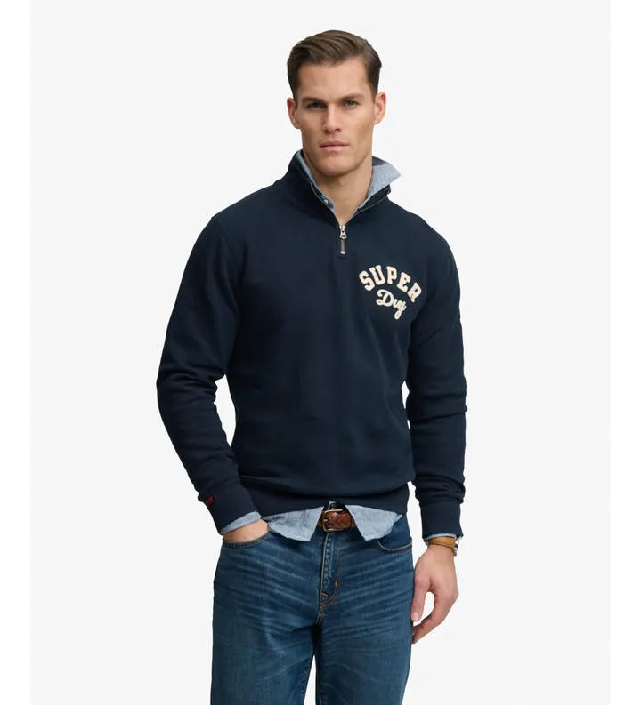 Superdry para hombre. M2014478A Sudadera Vintage Athletic Half Zip azul (L), Casual, Algodón, Marino