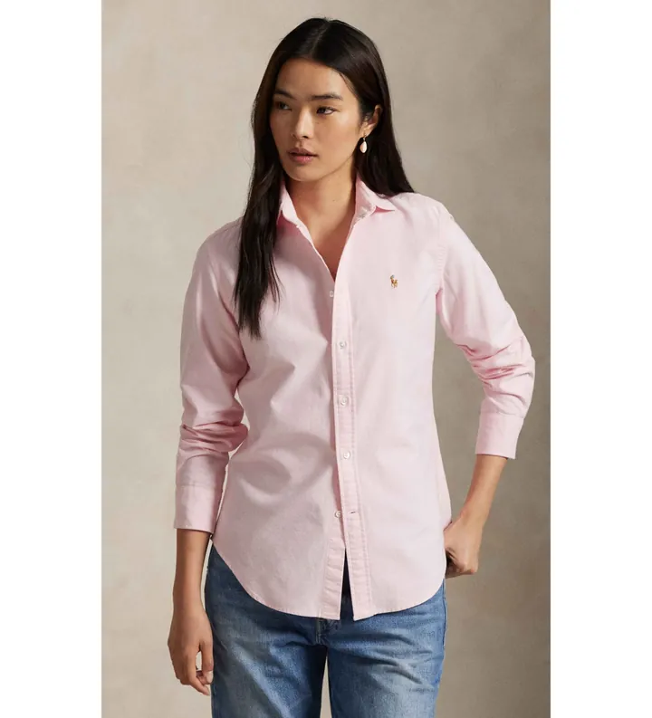Polo Ralph Lauren para mujer. 211891377002 Camisa oxford Slim rosa (30), Casual, Algodón, Clásico, Manga larga