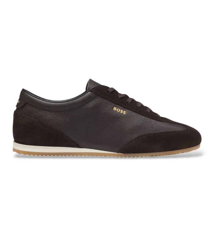 BOSS para hombre. 50568463 Zapatillas de piel Lineor Lowp marrón oscuro (40), Plano, Cordones, Casual