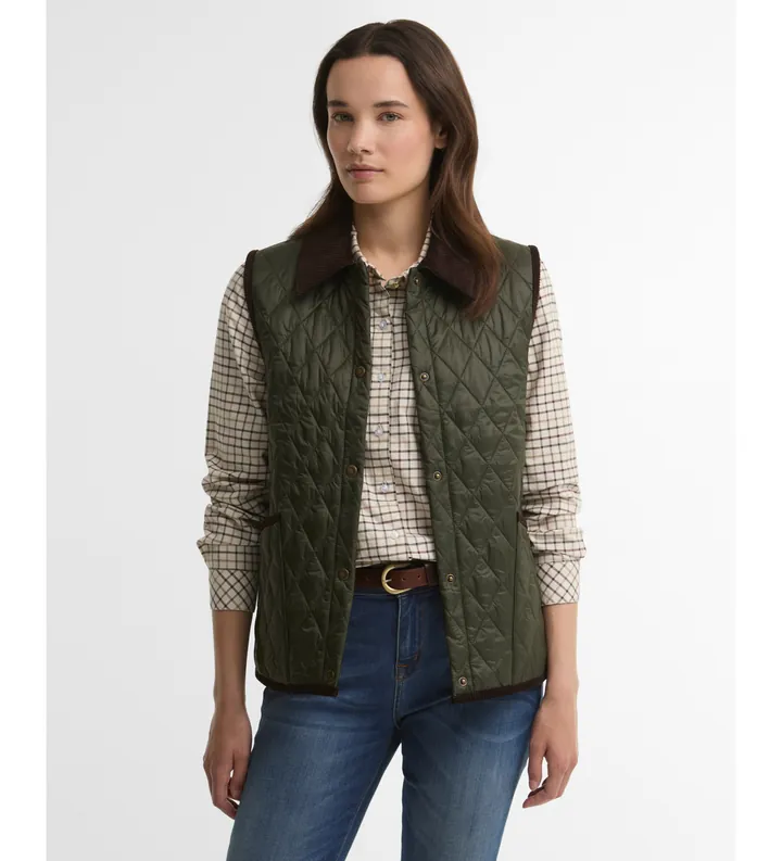 Barbour para mujer. LGI0229 Chaleco Darwen Quilted verde oliva (L), Casual, Poliamida