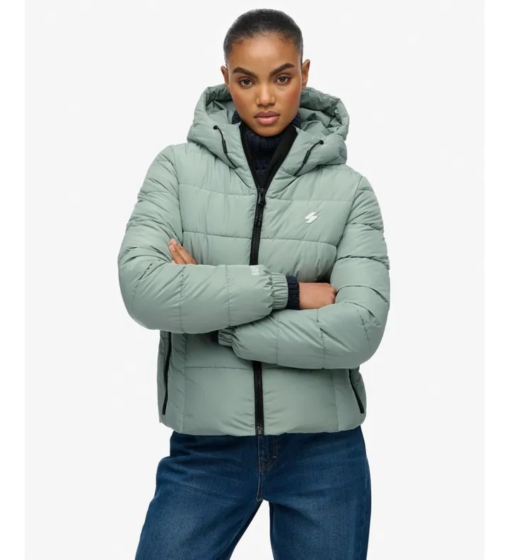 Superdry para mujer. W5012140A Chaqueta Hooded Spirit Sports verde (L), Casual, Poliéster