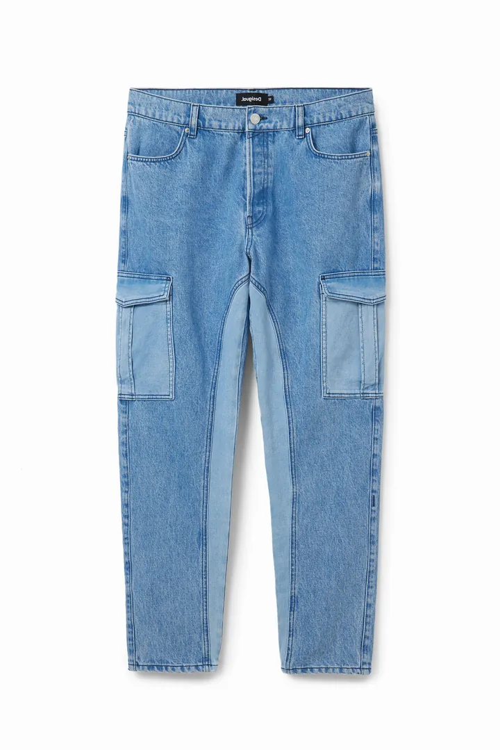 Desigual, Pantalón cargo híbrido, Algodon, Azul, 28