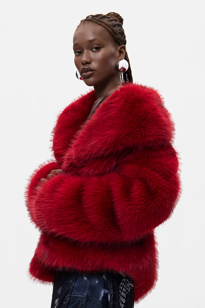 Desigual, Abrigo corto Pelo, Mujer, Poliester, Rojo, L