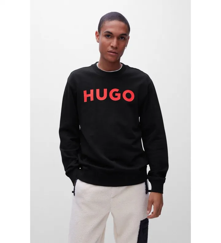HUGO para hombre. 50477328 Sudadera Dem negro (L), Casual, Manga larga, Algodón Orgánico, Sostenible