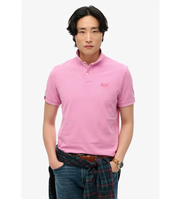Superdry para hombre. M1110439A Polo Vintage Destroy rosa (L), Casual, Algodón, Manga corta