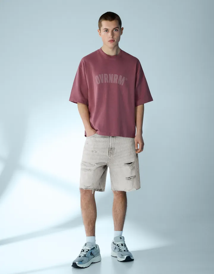 Bershka Bermuda Denim Rotos Hombre 32 Gris
