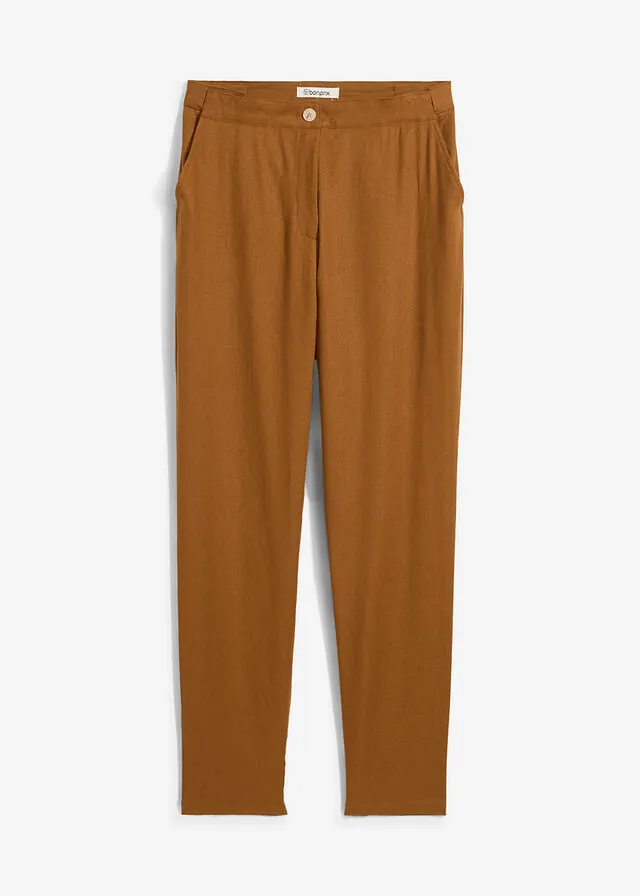 Pantalón de mezcla de lino y viscosa con talle alto y pernera corta