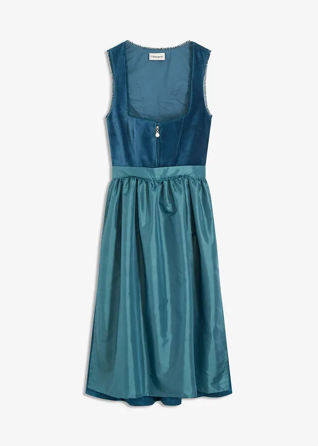 Vestido tirolés con terciopelo y largo midi (2 piezas)