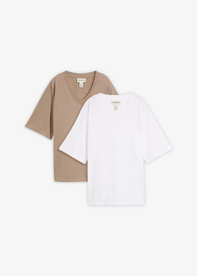 Camisa tipo boxy de algodón orgánico puro con hilo flameado (2 unidades)