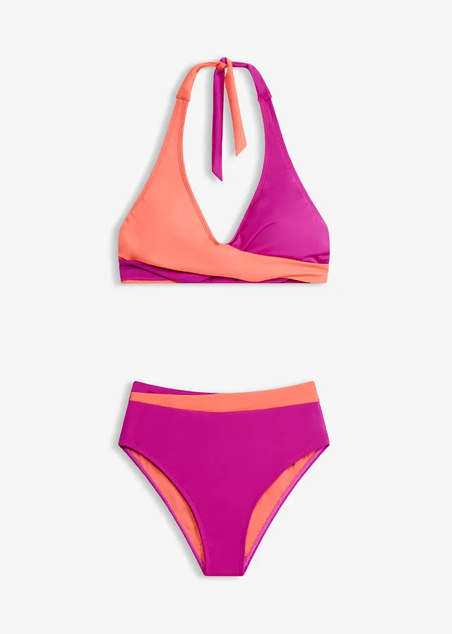 Bikini anudado al cuello con aspecto cruzado (2 piezas)