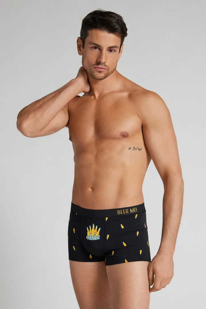 Intimissimi Bóxer Algodón Superior Estampado Botellas Cerveza Hombre Negro Tamaño 38