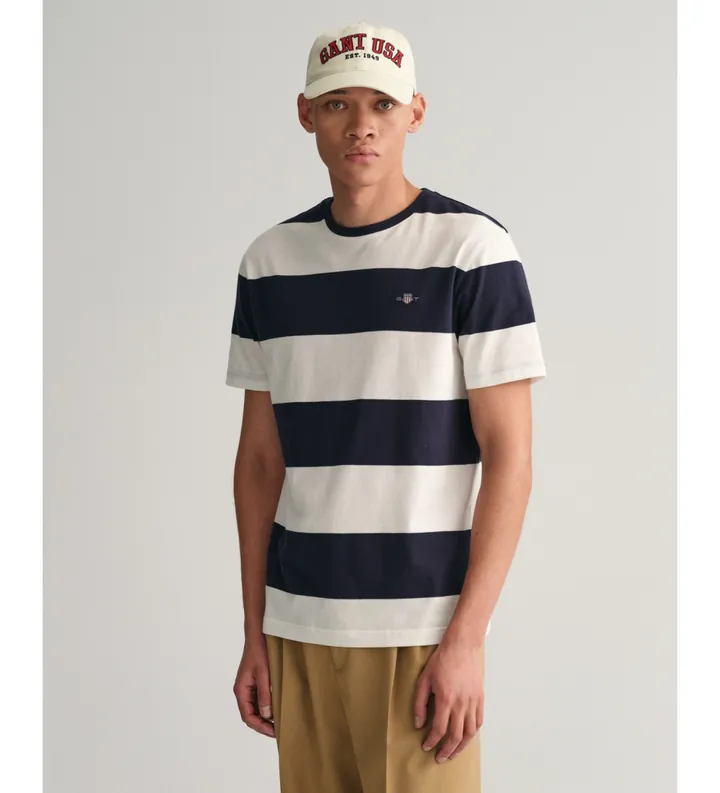 Gant para hombre. 2003203 Camiseta de rayas anchas blanco, marino (M), Casual, Algodón, Manga corta