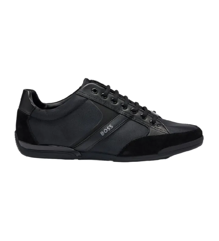 BOSS para hombre. 50498265 Zapatillas de piel Saturn negro (40), Plano, Cordones, Casual