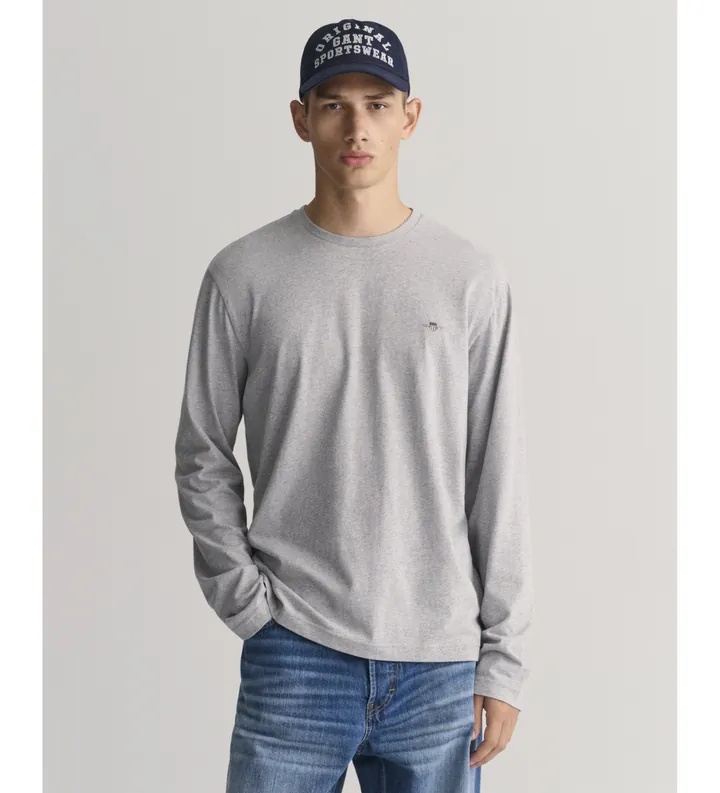 Gant para hombre. 2004049 Camiseta de manga larga Shield gris (L), Casual, Algodón