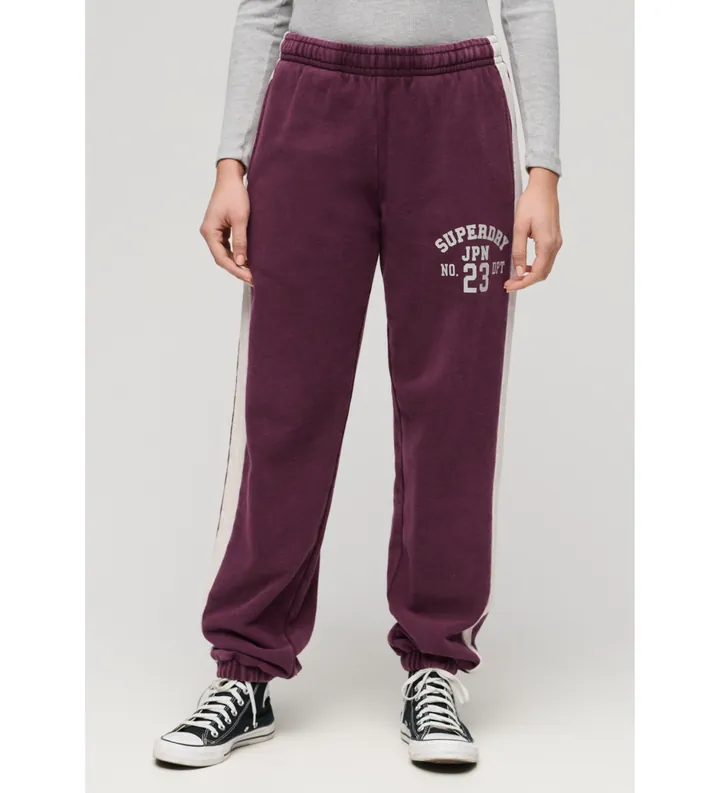 Superdry para mujer. W7011074A Pantalón Jogger con rayas a los lados Vingate granate (L), Casual, Algodón