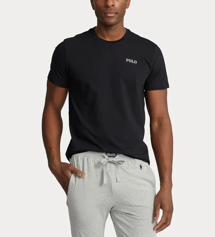 Polo Ralph Lauren para hombre. 714931650006 Camiseta de dormir de punto de algodón negro (L), Homewear, Manga corta, Sostenible